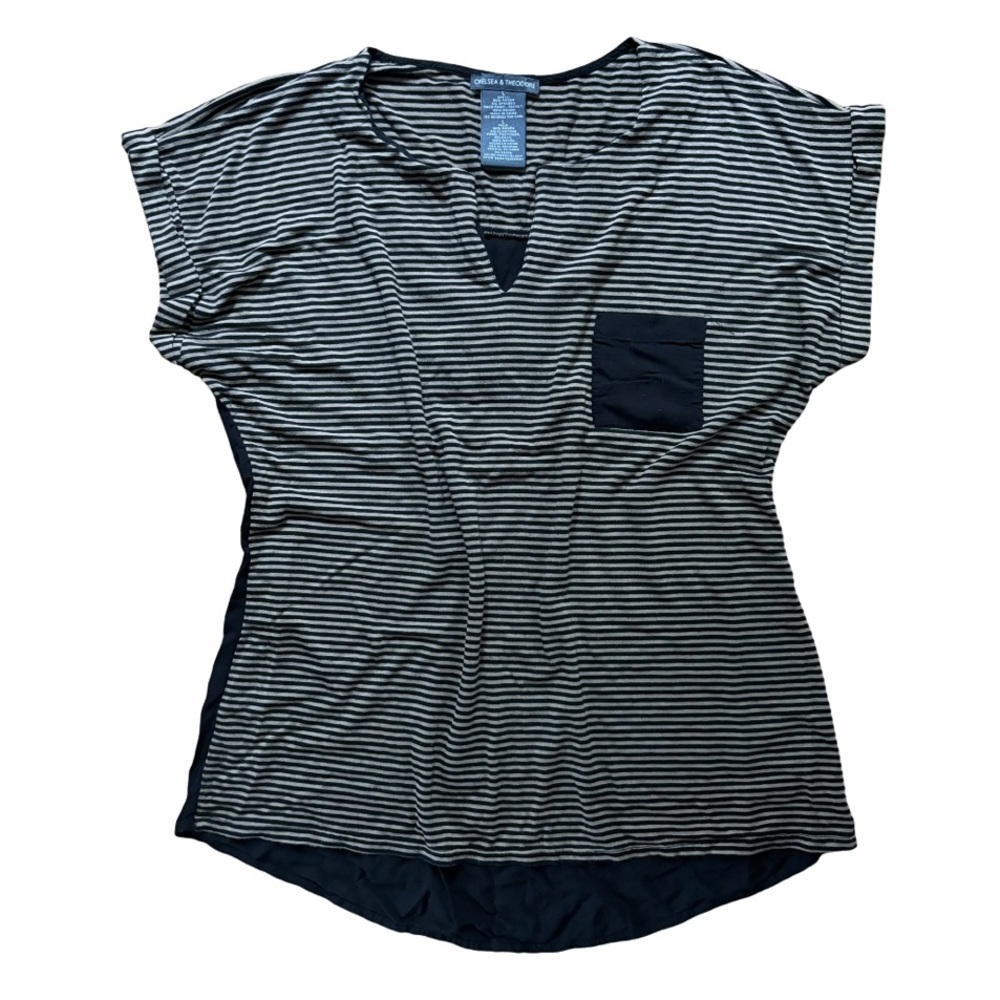 Chelsea & Theodore T-Shirt Women’s Sz Large Brown & Black Stripe Pocket